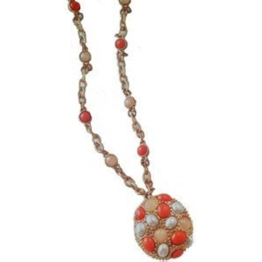Lia Sophia Empress Long Necklace Orange Gold Pearl - Picture 2 of 3